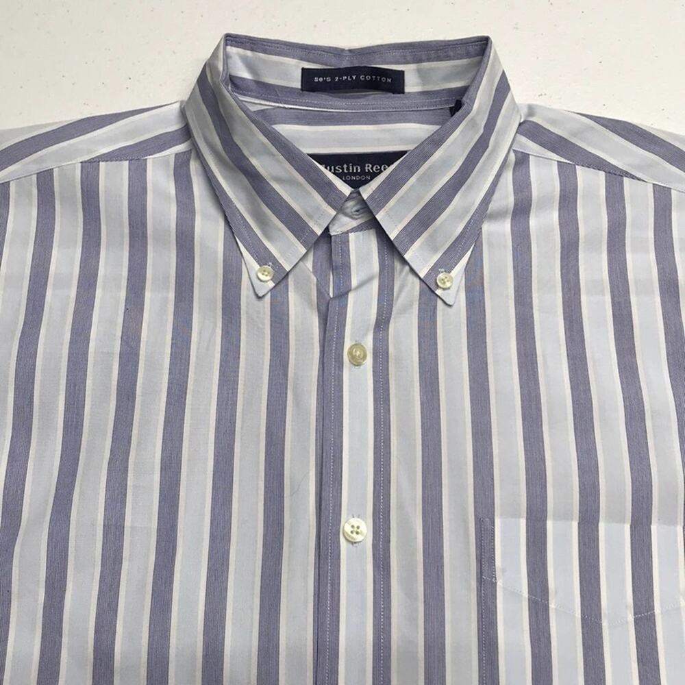 AUSTIN REED LONDON Mens Blue Striped Dress Shirt